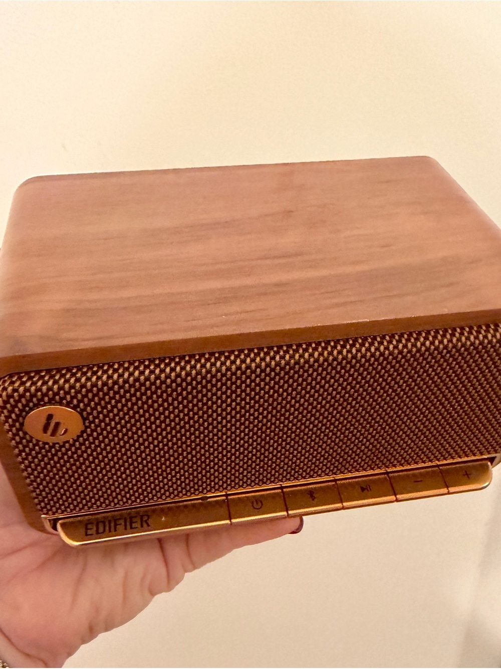 Edifier MP230 Portable Bluetooth Speaker - Retro Brown Wood Finish and Buttons